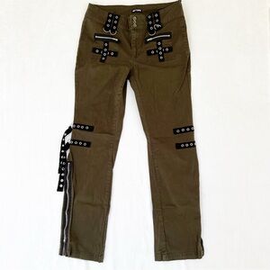 Green Grommet Strap Junior Women's Pants Size 11 Hot Topic Skater Gothic Punk